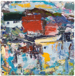 Tom's Fishing Stage, 2008, oil/board, 10&frac12;x10&frac12;"